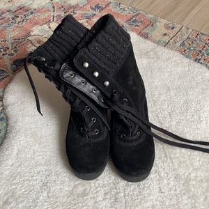 Report black suede wedge booties